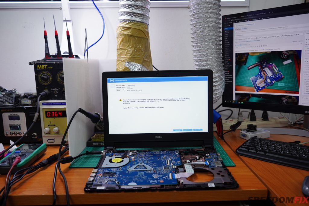 รับซ่อมโน๊ตบุ๊ค DELL Latitude 3470 เปิดไม่ติด ไฟไม่เข้า เมนบอร์ดเสีย ภาคจ่ายไฟมีปัญหา ซ่อมระบบไฟ LINE @FREEDOMFIX
