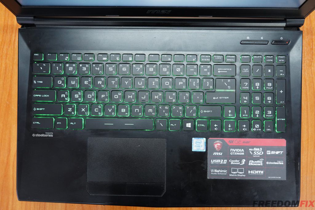 รับเปลี่ยนคีย์บอร์ด MSI GL62 6QF Keyboard เสีย กดไม่ติด ปุ่มหลุด น้ำหกใจ ปุ่มเสีย เปลี่ยนแป้นพิมพ์ใหม่ แบบมีไฟ LINE @FREEDOMFIX
