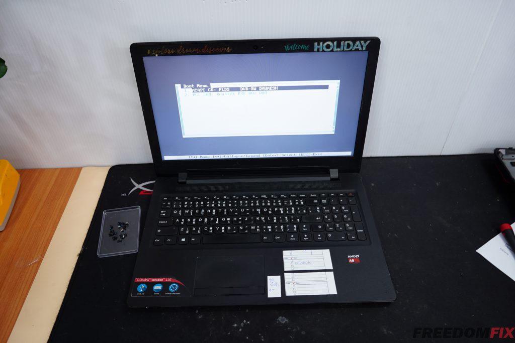 รับซ่อมโน๊ตบุ๊ค LENOVO 110-15ACL เปิดไม่ติด ไฟไม่เข้า เครื่องพัง เมนบอร์ดเสีย ภาคจ่ายไฟ มีปัญหา โดนน้ำ LINE @FREEDOMFIX