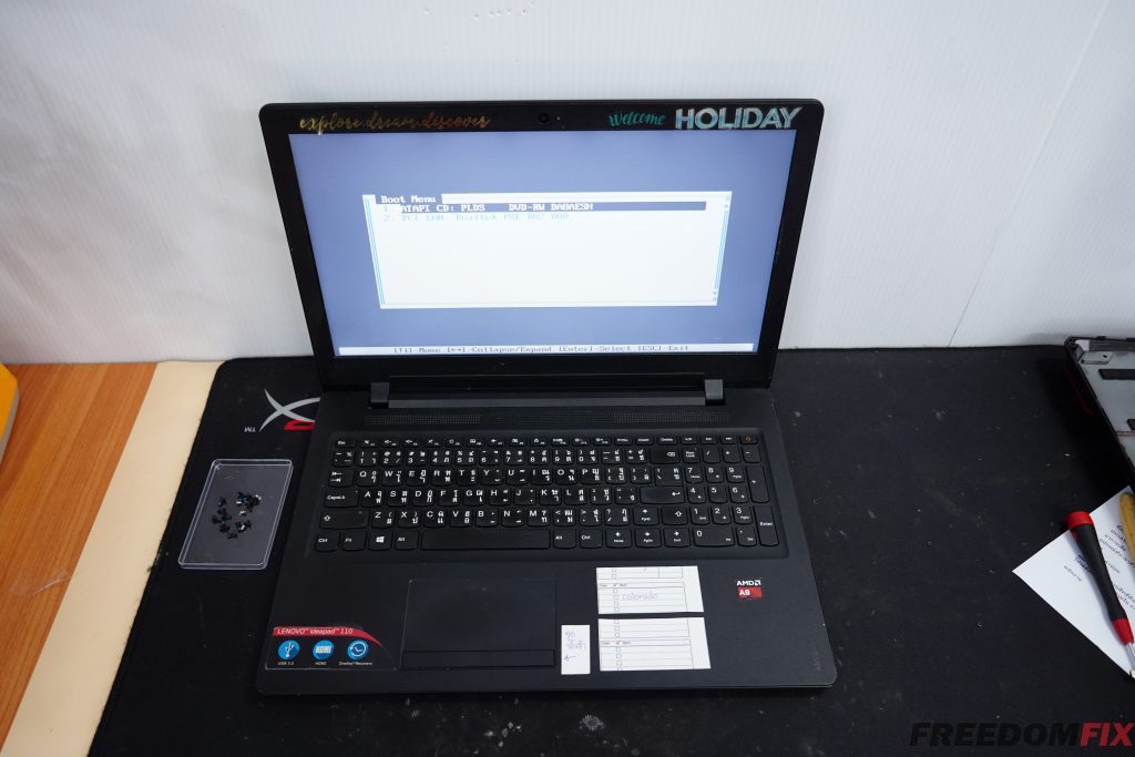 รับซ่อมโน๊ตบุ๊ค LENOVO 110-15ACL เปิดไม่ติด ไฟไม่เข้า เครื่องพัง เมนบอร์ดเสีย ภาคจ่ายไฟ มีปัญหา โดนน้ำ LINE @FREEDOMFIX